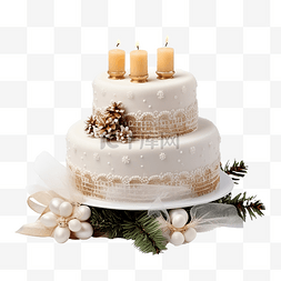 圣诞蛋糕，蜡烛和婚礼装饰蛋糕