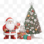 装饰玩具圣诞树和圣诞老人??与一袋礼物