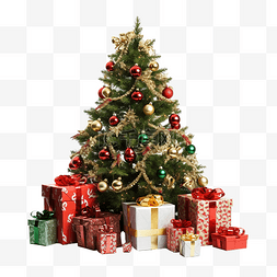 鲜艳的装饰图片_节日装饰的圣诞树下有鲜艳的礼物