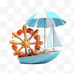 船与海浪图片_夏季旅行与船或船凉鞋海星云伞岛