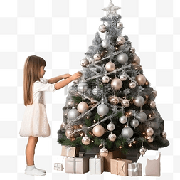 小女孩在房间里用小玩意装饰圣诞