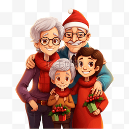 圣诞日历礼盒图片_阿凡达祖父母和孙子围绕圣诞树