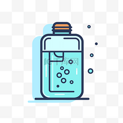 线性图标蓝色图片_白色背景的透明蓝色瓶子和气泡图