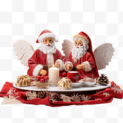 圣诞天使和圣诞老人??在装饰的节
