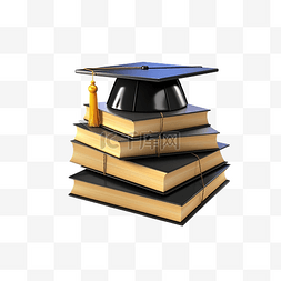 毕业背景图片_一堆书毕业帽子在顶部 3d