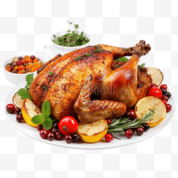 感恩节晚餐图片_感恩节晚餐上美味的烤鸡，为餐桌