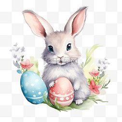 快乐的剪贴画图片_复活节快乐水彩剪贴画兔子和鸡蛋