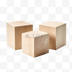 立方体模板图片_一组三个空白木立方块隔离模板模