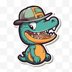 卡通贴纸鳄鱼帽子和帽子矢量图