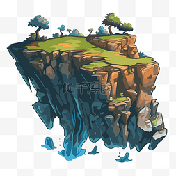 岩石岛图片_悬崖剪贴画绿色岩石岛与树木卡通