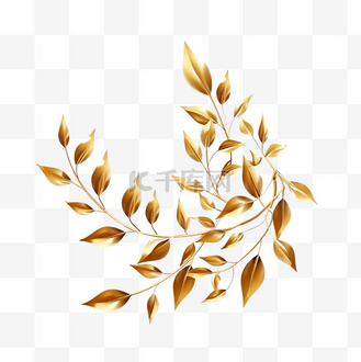 白色背景上的金色叶子装饰元素用于邀请贺卡模板背景婚礼卡