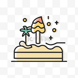 生日快乐与蛋糕图片_蛋糕与棕榈树和冰淇淋线插图 向