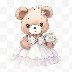 可爱甜蜜婚礼新娘泰迪熊女士卡通