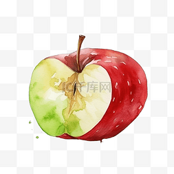 水彩画被咬的苹果苹果