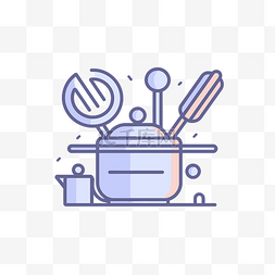 向量的平底锅图片_平底锅的插图，上面有锅和器皿 