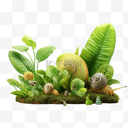蜗牛情侣图片_3d 插图蜗牛在自然中的集合