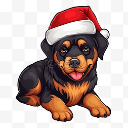 罗威纳犬戴着圣诞帽卡通人物