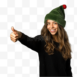 圣诞帽绿色图片_戴着圣诞帽的女孩，戴着孤立的绿