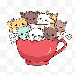 卡哇伊猫在一杯咖啡卡通儿童着色