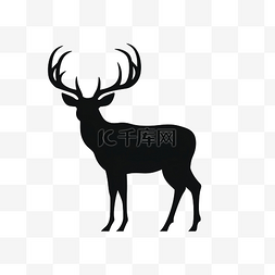 动物圣诞元素图片_黑色剪影鹿孤立在白色圣诞鹿剪影