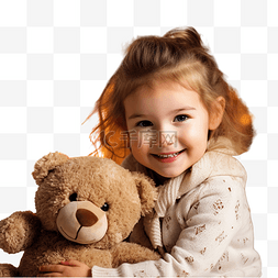 可爱卷发女孩图片_圣诞树附近有泰迪熊的可爱卷发小