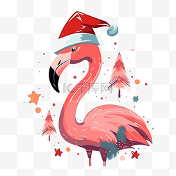 火烈鸟贴纸图片_带着圣诞老人帽子的火烈鸟 向量