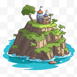 岛屿剪贴画卡通城堡w岛在海边 向