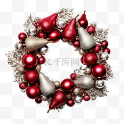 圣诞树闪光树图片_圣诞花环，配有银色闪光梨和红色