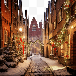 欧洲旅游图片_圣诞长巷和绿门