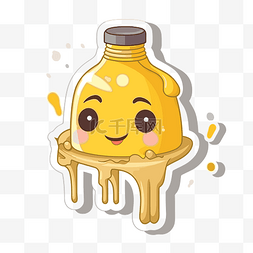 可爱的黄色瓶子，上面有液体蜂蜜
