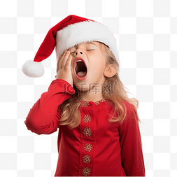 庆祝圣诞节的小女孩打哈欠，表现