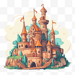 宫殿檐角图片_宫殿剪贴画中部城堡的卡通插图 