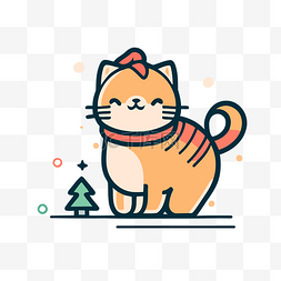 猫简单图片_可爱的橙色猫站在松树旁 向量