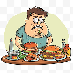 一张桌子卡通图片_饥饿剪贴画 一个肥胖的男人坐在