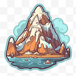 岩石岛上的卡通山与湖泊剪贴画 