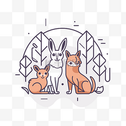 森林里的兔子家族线性平面设计图