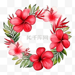 夏季热带花卉图片_水彩红色夏季热带花卉木槿和鸡蛋