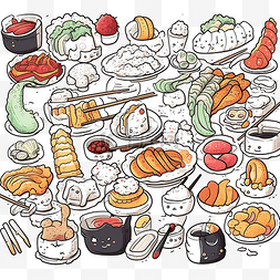 卡通风格涂鸦日本料理的插图