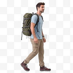 男人蓝色图片_背着背包走路的男人