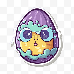 紫色鸡蛋剪贴画形状的卡通脸贴纸