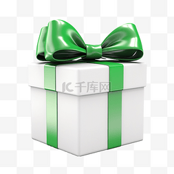 带绿色蝴蝶结的白色礼品盒