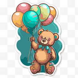 带气球图片_带气球的泰迪熊贴在贴纸上 向量