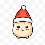 圣诞帽中可爱有趣的木薯角色矢量扁线卡哇伊卡通人物