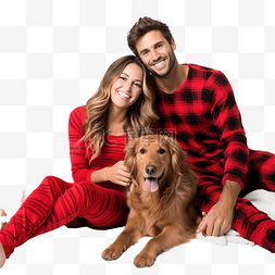 一对穿着圣诞格子红色睡衣的夫妇