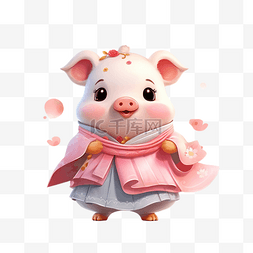 猪动物人物waering韩服韩国传统服