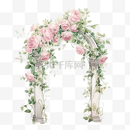 邀请航商务图片_婚礼拱门与玫瑰藤水彩插图