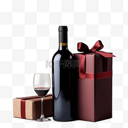 瓶子红酒图片_一瓶红酒和玻璃杯，墙上有圣诞礼