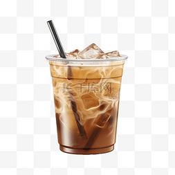 浅褐色药片图片_塑料杯中的冰咖啡，带稻草的3d插