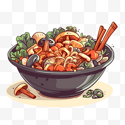 碗的蔬菜图片_炒锅剪贴画碗用蘑菇和蔬菜卡通制