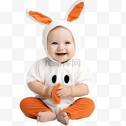 兔子啃胡萝卜图片_一个装扮成兔子的小男孩在万圣节